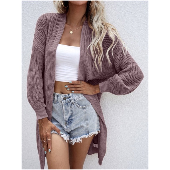 Bellanblue Sweaters - Mauve Purple Open Front Knit Oversized Cardigan
